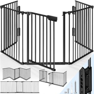 KIDUKU&reg; Barri&egrave;re de s&eacute;curit&eacute; Enfant - Grande Version 300-600 cm | Grille de Protection m&eacute;tal - Pliable | avec Porte Inclus | 5-10 &eacute;l&eacute;ments - Pr&eacute;-assembl&eacute; (Noir, 240 cm) (DWD-Company, neuf)