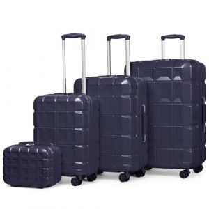 Kono Set de 4 Valise Rigide ABS Valise de Voyage 54cm Valise Moyenne 62cm Valise Grande 72cm à roulettes et Serrure TSA et Trousse de Toilette, Marine (CasDirect, neuf)