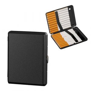 Kytpyi Etui Cigarette, Boite a Cigarette, Élégant Métal Boite Cigarette pour 16~20 Cigarettes avec Fente pour Briquet, Durable Portable Lumière Etui a Cigarette Femme Homme pour Cadeau (Noir) (Kuomoo, neuf)