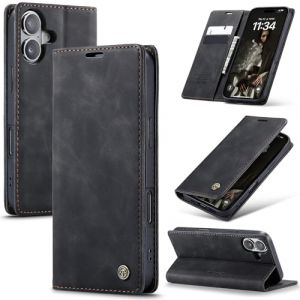 Samokor Coque pour iPhone 16 5G Housse Cuir Premium Etui Rabat Pochette Portefeuille Fentes Cartes Magn&eacute;tique,&Eacute;tui Protection pour iPhone 16 5G,Noir (Haoxin20, neuf)
