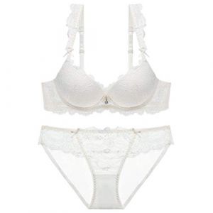 ZUKULIFE Ensemble Soutien-Gorge en Satin et Dentelle Push-up rembourré - (Blanc FR 90A, Européen 75A) (Joy Fox, neuf)