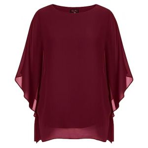 Hanna Nikole Dames Hauts Manches Chauve-Souris Grandes Tailles T-Shirt Maille Blouse Chemise Vin Rouge 46-48 (leisurelax-eu, neuf)