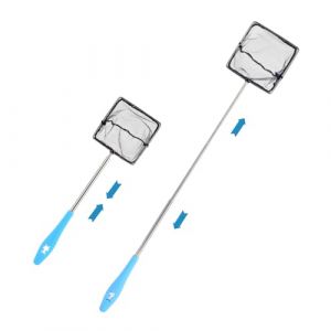 Épuisette Aquarium avec Manche Télescopique en Acier Inoxydable, pour Attraper Les Petits Poissons et Crevettes et Nettoyer L'aquarium, Version Actualisée - 10cm, Extensible 31-61cm, Bleu (ANNCHILIO, neuf)