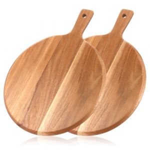 LDXDRU Lot de 2 assiettes à pizza rondes de 30,5 cm - Planche à découper en bois avec poignée - Plaque à pizza - Planche à charcuterie au fromage - Assiettes en bois pour pizza, tartes flambées (Huanyi_shop, neuf)