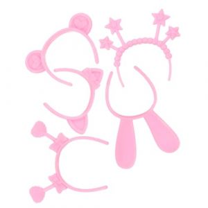 EXCEART 4 Ensemble poup&eacute;e bandeau de poup&eacute;e mini bandeau &eacute;es miniatures d'ours costume de porcelet de homard oreilles de chien jaunes Plastique rose (Karminna, neuf)