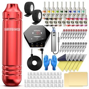 Wormhole Kit Tatouage Stylo Tatouage avec 20 Encre Tatouage 20 Aiguille Tatouage Machine a Tatouer(Rouge) (Itatootube, neuf)