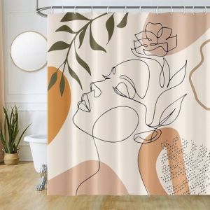 Uiiooazy Rideau Douche Anti Moisissure, Rideau de Douche Orange 240x180cm Visage Abstrait Femme Rideaux de Baignoire Tissu Lavable Imperméable Polyester Rideaux Salle de Bain avec 12 Crochets (dongguibinjingpinxiaodianpu, neuf)