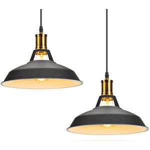 2 Pack suspension luminaire industrielle style vintage en m&eacute;tal,r&eacute;tro lustre suspensions d'&eacute;clairage int&eacute;rieur plafonnier abat-jour 27cm pour salon cuisine chambre restaurent, noir blanc (STOEX, neuf)