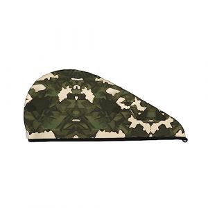 Casquette de cheveux secs en velours corail camouflage arm&eacute;e pour femmes casquettes de cheveux avec boutons pour s&eacute;cher les cheveux boucl&eacute;s longs et &eacute;pais Anti-frisottis (DoubleShopShow, neuf)