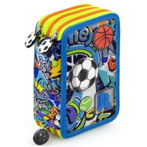 Trousse Scolaire Complète 45 Pièces – Kit Créatif Triple Compartiment avec Stylos Gel Effaçables, Crayons 4.0 mm, Feutres – Idée Cadeau Garçon – Design Sport Football Basket – Julian Ross (clondo, neuf)