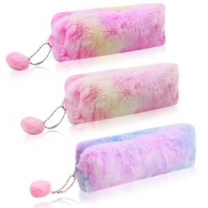 3 Pièces Trousses à Crayons en Peluche Couleur Arc-en-Ciel Trousse Scolaire en Peluche avec Pompon Étui à Crayons Mignon et Souple Poche Zippée en Peluche pour Étudiantes Enfants Adolescentes Filles (RongWenQinXin, neuf)