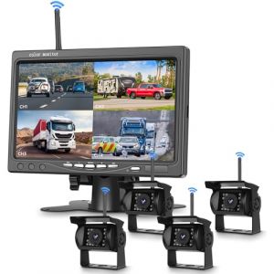 Sans Fil Cam&eacute;ra de Recul 4 Cam&eacute;ra Kit avec 7 Pouces Moniteur, Sans Fil Cam&eacute;ra de Recul Vision Nocturne, IP68 &Eacute;tanche, BSD, Image Filp Aide au Stationnement pour Camion/Bus/SUV/Remorque/Camper/Caravane (Rimoody Direct, neuf)