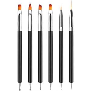 Rongchenghao Lot de 6 brosses à ongles à double tête, ensemble d'outils de dessin, convient pour la conception des ongles, le polissage des ongles, la sculpture des ongles français (noir) (rongchenghaoshangmao, neuf)