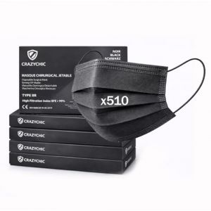 CRAZYCHIC - x510 Masque Chirurgical M&eacute;dical NOIR Type IIR - Certifi&eacute; CE Norme EN14683 - Masque Jetable 3 Plis Protection Respiratoire - Haute Filtration EFB>99% - Lot de 510 pi&egrave;ces (Crazychic, neuf)