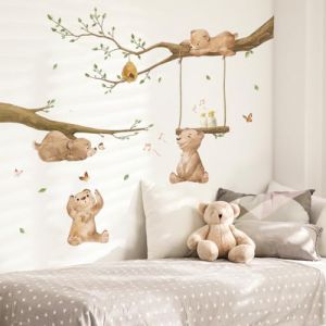Runtoo Stickers Muraux Enfants Ourson Autocollant Mural Animaux Jungle Branche Arbre Deco Stickers Chambre Enfants Fille Garçon Bébé Décoration (Decalplanet-EU, neuf)