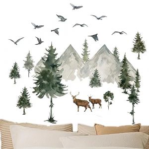 Uozonit Sticker Mural Montagne, Autocollant de Montagne Aquarelle, D&eacute;cor de P&eacute;pini&egrave;re Bois&eacute;e pour Fond de T&eacute;l&eacute;vision, PVC Durable, Facile &agrave; Appliquer sur N'importe quelle Surface Lisse, Style Unique (Elancc, neuf)