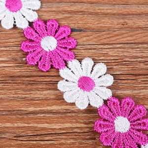 XCSJ 5 Verges 2.5cm Applique à Coudre Bordures Fleur Broderie Dentelle Ruban Dentelle En Tissu Marguerite Polyester Fleur Ruban Appliques Pour Bandeau De Cheveux, Vêtements (rose rouge) (HaoQing, neuf)