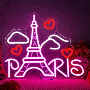 SIGNSHIP Paris Neon Led, Tour Eiffel Lettre Lumineuse, Neon Mural Dimmable Pour Décoration, Tour Eiffel Néon Led pour Salon,Bureau,Chambre,Salon Français,Salle à Manger,Bar,Soirées à Thème (Daichu-US, neuf)
