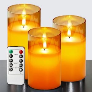 ILEEDear Bougies Led, Bougie Led Flamme Vacillante, Lot De 3 (10cm, 12.5cm, 15cm), Réaliste Effet De Verre, Bougie Decorative, Halloween Decoration, Aesthetic Room Decor, Intérieure Extérieure, Dorée (ILEEDear, neuf)