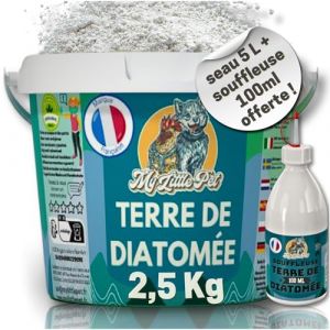 [2.5Kg Seau + Souffleuse 100ml] 100% Terre de Diatomée Alimentaire Blanche | Terre de Diatomée Punaise de Lit | Poudre de Diatomée Cafard | Terre de Diatomée (Seau 2.5Kg (5L) + Souffleuse 100ml) (SASU LLBMC, neuf)