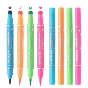 Crayon de maquillage pour les yeux – Double tête 4 couleurs Eyeliner Stamp Winglinerr | Eyeliner liquide imperméable à l'eau, tampons, pochoir pour les yeux, outil de maquillage avec étoile, lune (guronl, neuf)
