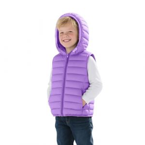 Doudoune Sans Manche Enfant, Manteau Solide Enfant Garcon Fille &agrave; Capuche Zipp&eacute;E Matelass&eacute; Veste &agrave; Capuche Gilet Couleur Unie D'Ext&eacute;Rieur Chaud Gilets En Duvet Manteau Chaud pour (B-Purple, 4-5 Years) (LXINaq, neuf)