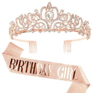 Couronne Anniversaire Femme Violet Cristal Couronne Echarpe Diademe Femme pour Fournitures de Fête de Joyeux Anniversaire, Faveurs, Décorations, Cadeau d'anniversaire pour Femme (#8/Girl) (iShang Direct, neuf)
