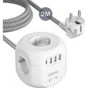 LENCENT Multiprise Cube &agrave; 4 Prises Europe 8 en 1 avec 3 USB, 1 Type C, USB multiprise avec c&acirc;ble tress&eacute; de 2 m Interrupteur Individuel pour Multiprise USB de Type C pour Bureau, Maison, Voyage (HUASIZHE, neuf)