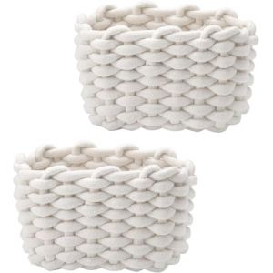 Lot de 2 paniers de rangement &agrave; langer Petit panier tress&eacute; Panier de rangement en coton doux Carr&eacute; Salle de bain Jouets Mini panier blanc (blanc) (nuobokun, neuf)