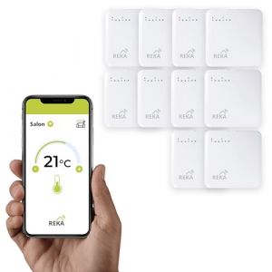 Thermostat pour radiateur Electrique Intelligente Connect&eacute;e REKA - Contr&ocirc;le Temp&eacute;rature Via Appli Tuya, Programmation, D&eacute;tection Fen&ecirc;tres Ouvertes - Compatible Assistants Vocaux (10, sans Passerelle) (JUNOY SELLER, neuf)