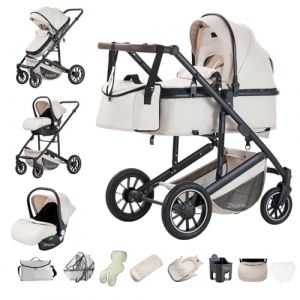 Zkiprm Poussette 3 en 1 avec Si&egrave;ge Auto, Poign&eacute;e R&eacute;glable en Hauteur, Couvre-Pieds et Habillage Pluie - Ch&acirc;ssis en Aluminium pour Enfants de 0 &agrave; 4 Ans (Zkiprm, neuf)