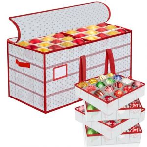 Robofun Bo&icirc;te de Rangement pour Boules de No&euml;l avec S&eacute;parateurs R&eacute;glables, Sac de Rangement Pour D&eacute;corations de Sapin de No&euml;l, 8 Niveaux, Amovibles avec Poign&eacute;es, 128 Sacs de Rangement, 65x33x34cm (Avorra, neuf)