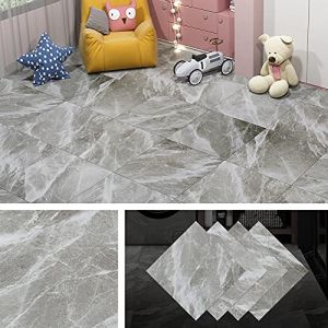 Livelynine Dalle PVC Adhesive Sol Gris Clair Lino Sol Adhesif Salle de Bain Imperméable Carrelage Adhesif Sols Marbre 30x30CM Revetement Vinyle Carrelage Sols Salon Cuisine Corridor, 4 Dalles (Livelynine Euro, neuf)