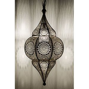 Lampe Suspension Luminaire marocaine Malha 50cm Argent E14 Douille | Plafonnier Lustre de Salon marocain oriental | Lanterne électrique indienne Vintage design décoration de maison orientale arabe (Marrakesch-Shop, neuf)