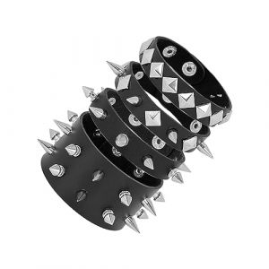 Manfnee 4Pcs Punk Rock Bracelet Large Rivets Clous Manchette Cuir PU Homme Femme Accessoire Motard (Manfnee, neuf)