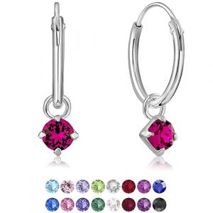 DTPsilver&reg; Boucles d'oreilles PETITES Cr&eacute;oles en Argent Fin 925 avec petit Pendentif 3 mm Cristaux de Swarovski&reg; Elements Ronds - &Eacute;paisseur 1.2 mm - Diam&egrave;tre: 12 mm - Couleur: Fuchsia (DTPSilver, neuf)