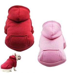 Lot de 2 sweats &agrave; capuche chauds pour chien - Pour temps froid - Manteau d'hiver chaud doubl&eacute; en polaire pour chien - Avec poches - V&ecirc;tements pour animaux de compagnie - Chiot et chat - Garde (rouge + (Canadian Store-Tkx, neuf)