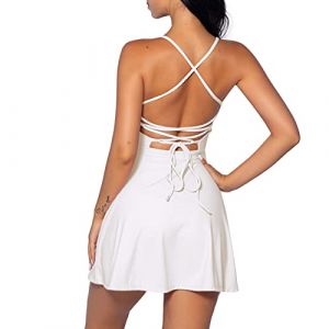 Robe de Tennis Femme avec Soutien-Gorge int&eacute;gr&eacute; et Short avec Poches Femme Robe de Sport Golf Athl&eacute;tiques avec Bretelles R&eacute;glables D&eacute;contract&eacute; Robe d'&eacute;t&eacute; Mini Robe El&eacute;gant Slim Fit Blanc S (BXH, neuf)