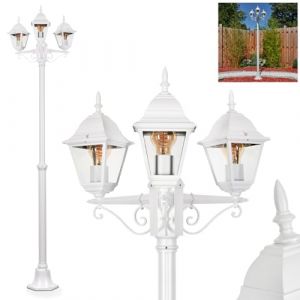 hofstein Luminaire d'extérieur Naofe, lampadaire en métal/verre blanc/transparent, candélabre au look antique, hauteur max. 220 cm, éclairage de jardin IP44, 3 x E27, sans ampoule (hofstein, neuf)