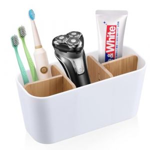 Cloisons en Bambou Porte Brosse à Dents, Amovible Support Brosse a Dent avec 5 Compartiments pour Brosse à Dents, Multifonctionnelle Rangement Brosse a Dent Adaptée Lavabo de la Salle de Bain (ZHONGXIN-EU, neuf)