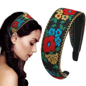 Bandeau boh&egrave;me pour femme, bandeau brod&eacute; boh&egrave;me, bandeaux &agrave; cheveux brod&eacute;s, turban vintage ethnique, turban en tissu &agrave; n&oelig;ud sup&eacute;rieur, turban en tissu (qirens, neuf)