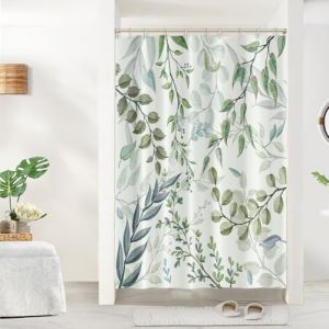 Uiiooazy Rideau Douche Vert, Rideau de Douche Anti Moisissure 150x200cm Feuilles d'eucalyptus Bleu Gris Rideaux de Baignoire Tissu Lavable Imperm&eacute;able Polyester Rideaux Salle de Bain avec 10 Crochets (dongguibinjingpinxiaodianpu, neuf)