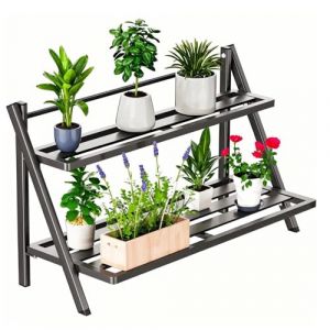 DHYGOTFUR Étagères à Plants Supports de Pots de Fleurs Extérieurs/Intérieurs Aluminium, Porte Plante Stand Support de Plants Étagères pour, 2 Niveaux (2 Niveaux) (DH-fr, neuf)