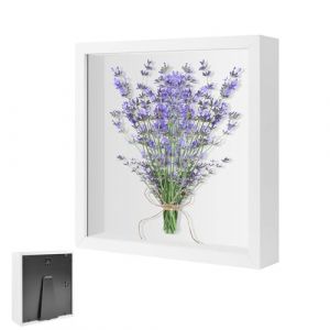 Cadre Photo 3D, Cadre de Bo&icirc;te D'ombre 20 x 25 cm, Vitrine Objet en Bois avec Plaque Acrylique Transparente, Bo&icirc;te Souvenirs Profond 3cm, pour Fleurs, M&eacute;dailles, Cadeau de Mariage, Blanc (VIQIHEOE Store, neuf)