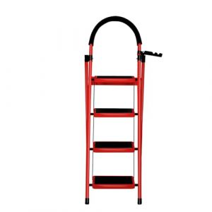 Escabeau Pliable avec Main Courante, antid&eacute;rapant, marches Larges, Convient pour la Cuisine, Le m&eacute;nage et Le Foyer, capacit&eacute; de Charge jusqu'&agrave; 150 kg,(D) 133 x 74 x 39 cm &ndash; 4 &eacute;tapes (Rouge) (Hechheu, neuf)