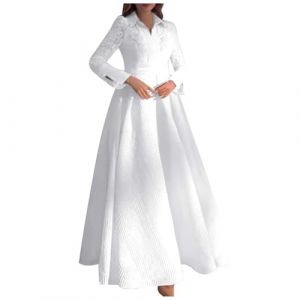 Robe Longue Femme Dentelle, Robe de Soiree Brod&eacute;-Robe Vintage Manche Longue Col V Taille Haute Chic Et Elegant Dress Slim Classique Swing Solide Pour Mari&eacute;E Ceremonie Cocktail Robes (LOSSLO(Livraison 5-14 jours), neuf)