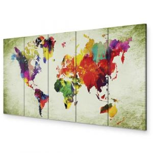 murando - Tableau décoratif Carte du monde 225x90 cm - Impression sur toile colorée - Décoration murale pour salon et chambre - Coloré continents carte du monde texture vert k-A-0239-b-m (murando, neuf)