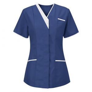 Tunique M&eacute;Dicale Femme Col en V Manche Courte Blouse Infirmiere Uniforme De Travail Haut Et Pantalon Tenue Aide Soignante Professionnelle Esth&eacute;Ticienne V&ecirc;Tement Lavables Durables Ensemble (HAOLEI  FR, neuf)