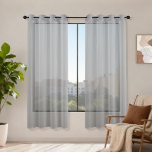 Runy&eacute;la Rideaux Voilages Gris 120x180, Lot de 2 Voilage Fen&ecirc;tre Rideau Transparent &agrave; Oeillet, Moderne D&eacute;coration Int&eacute;rieure pour Salon Chambre Cuisine Baie Vitr&eacute;e, Filtrage de Lumi&egrave;re (Runi-EU, neuf)