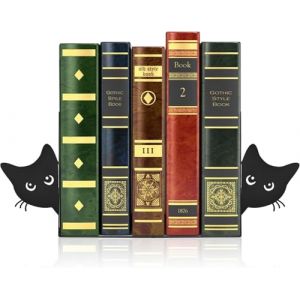 CTDMJ Lot de 2 serre-livres en m&eacute;tal avec chat qui regarde - 18 x 15 x 8 cm - Noir - D&eacute;coration de biblioth&egrave;que - Pour la maison, le bureau, l'&eacute;cole, les amoureux des chats (fuzhoushichengtengdianzishangwuyouxiangongsi, neuf)